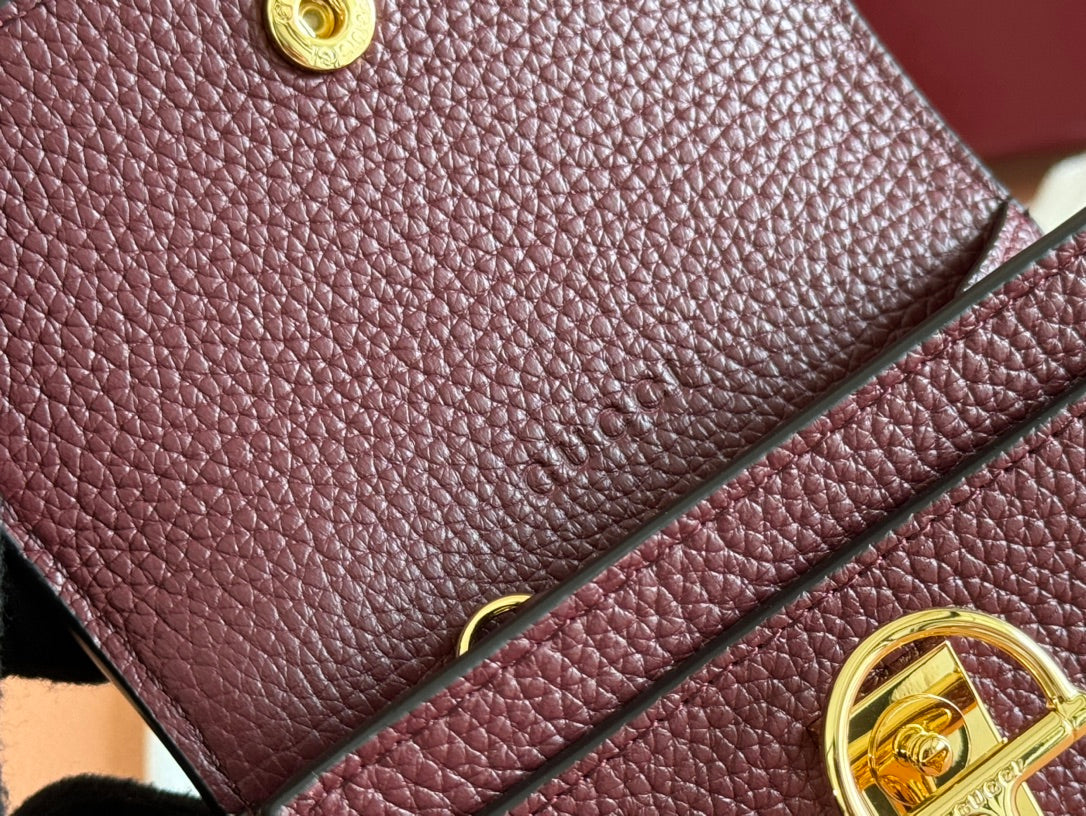 SOFTBIT CARD CASE 10.5 IN ROSSO ANCORA RED GRAINY CALFSKIN GOLD HARDWARE