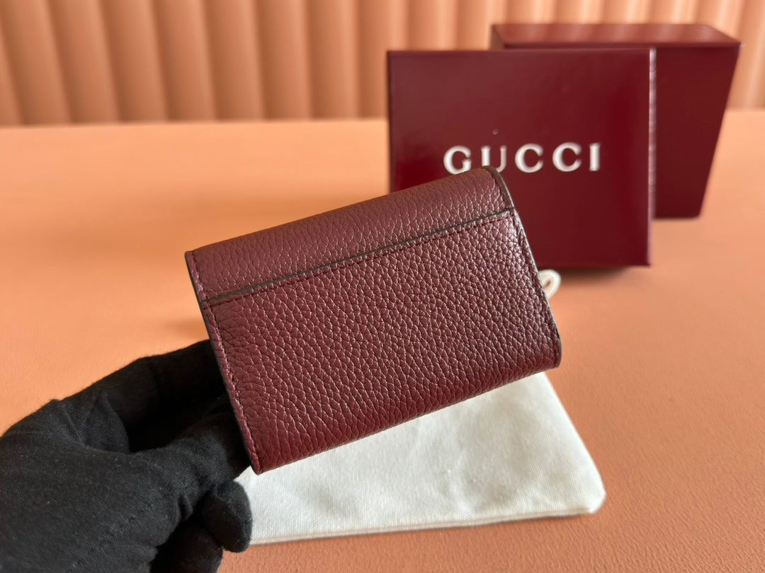 SOFTBIT CARD CASE 10.5 IN ROSSO ANCORA RED GRAINY CALFSKIN GOLD HARDWARE