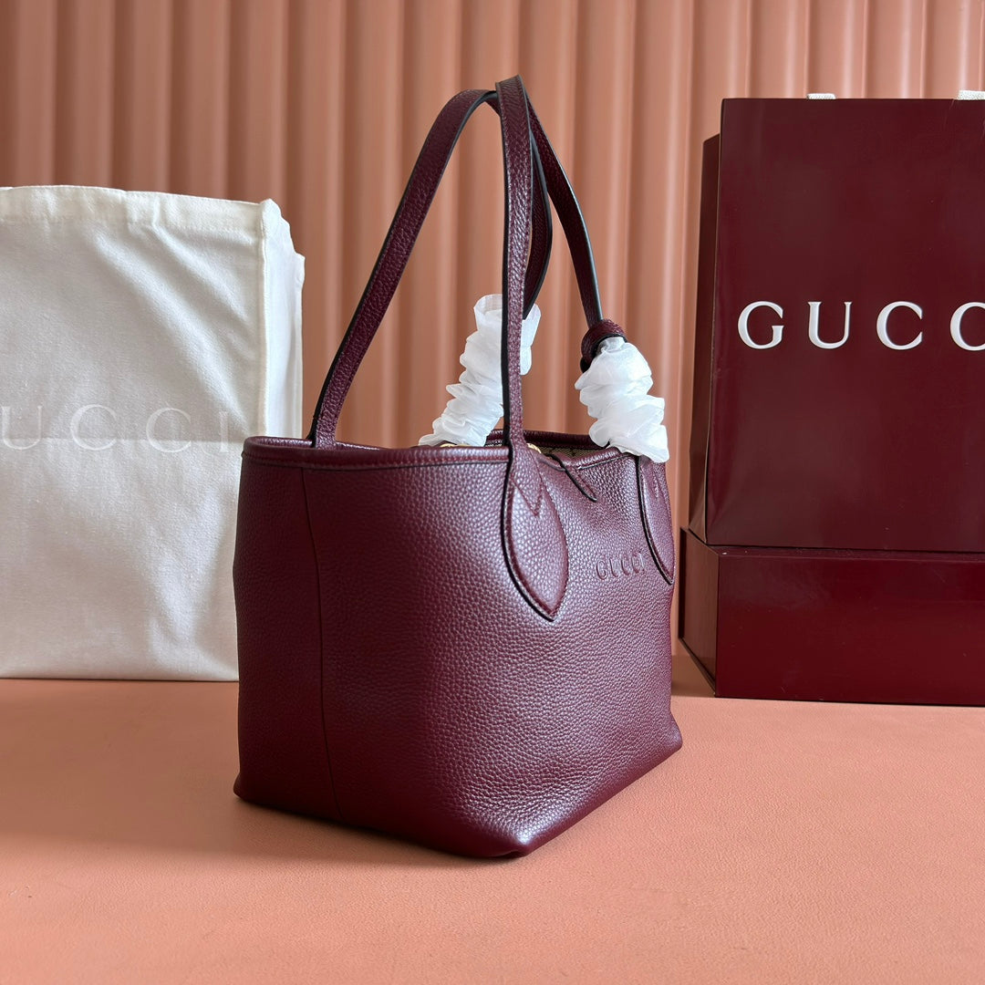 SMALL TOTISSIMA REVERSIBLE TOTE BAG 21 IN ROSSO ANCORA RED CALFSKIN BROWN BEIGE GG CANVAS