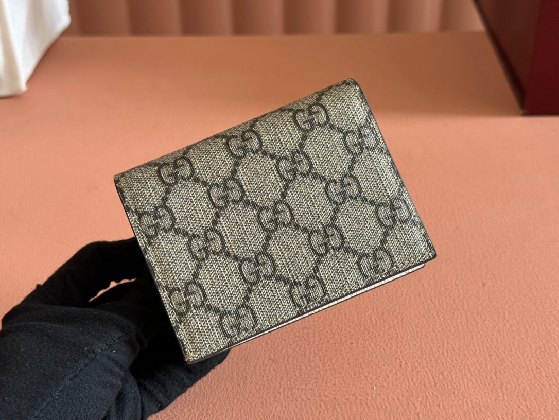 MARMONT BI-COLOUR CARD CASE WALLET 11 IN BEIGE EBONY GG CANVAS WHITE CALFSKIN