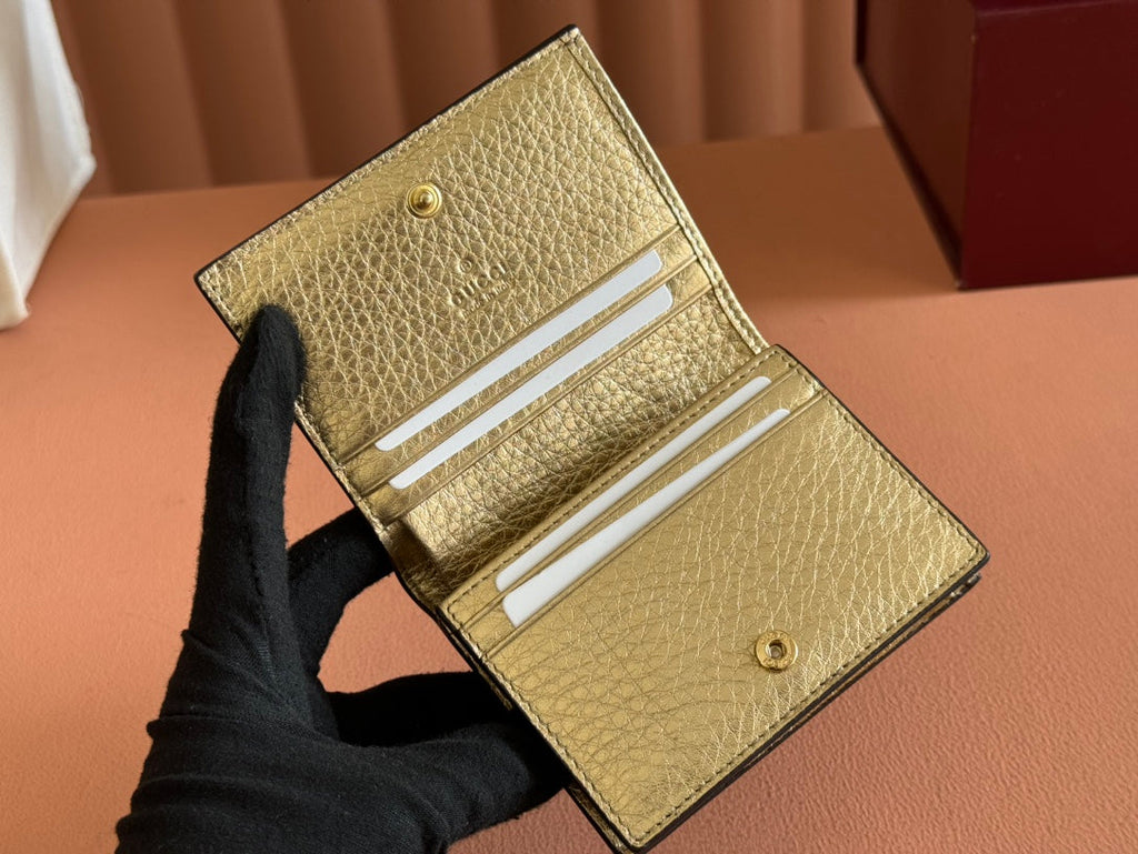 MARMONT BI-COLOUR CARD CASE WALLET 11 IN BEIGE EBONY GG CANVAS GOLD GLOSSY CALFSKIN