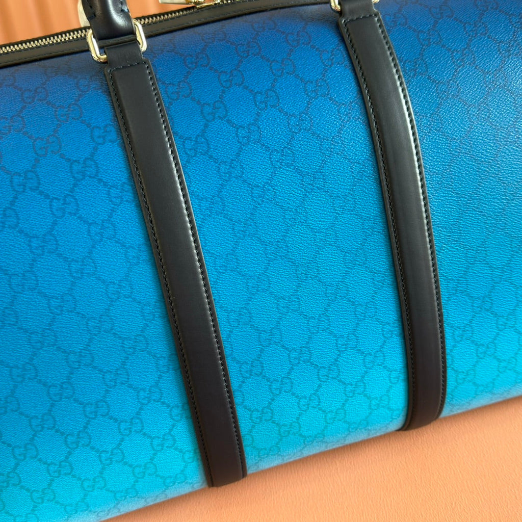 GUCCI CHROMA LARGE DUFFLE BAG 45 BLUE IN GG MONOGRAM CANVAS