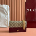 GG MARMONT WALLET ON CHAIN 20 DARK RED AND BEIGE IN CALFSKIN