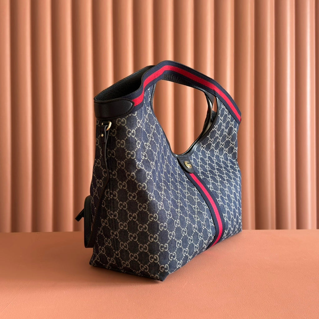 GUCCI GIGLIO LARGE TOTE BAG 60 IN BLUE AND WHITE GG DENIM