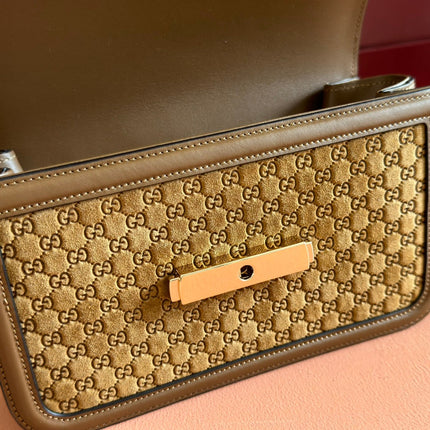 GUCCI 26S SHOULDER BAG 21 IN BROWN EMBOSSED SUEDE AND CALFSKIN