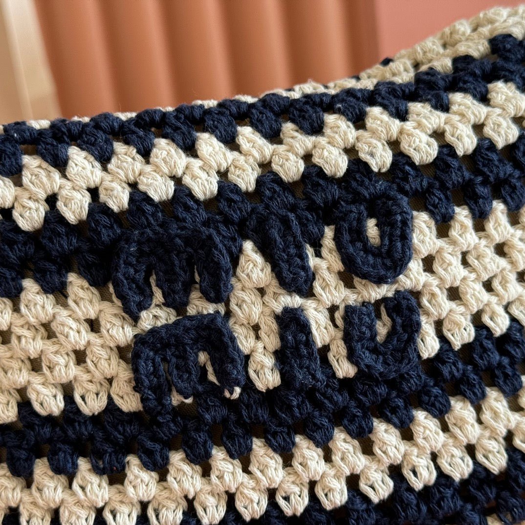 MIUMIU 26S CROCHET POUCH 25 IN BLUE AND WHITE STRIPES WOOL