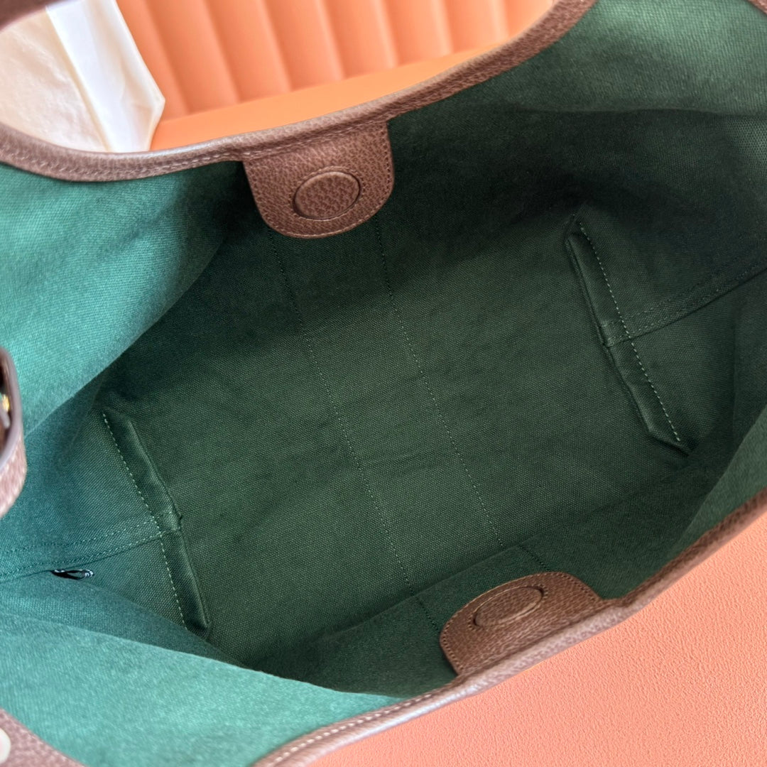GUCCI GIGLIO TOTE BAG 25 IN BEIGE AND DARK BROWN GG CANVAS