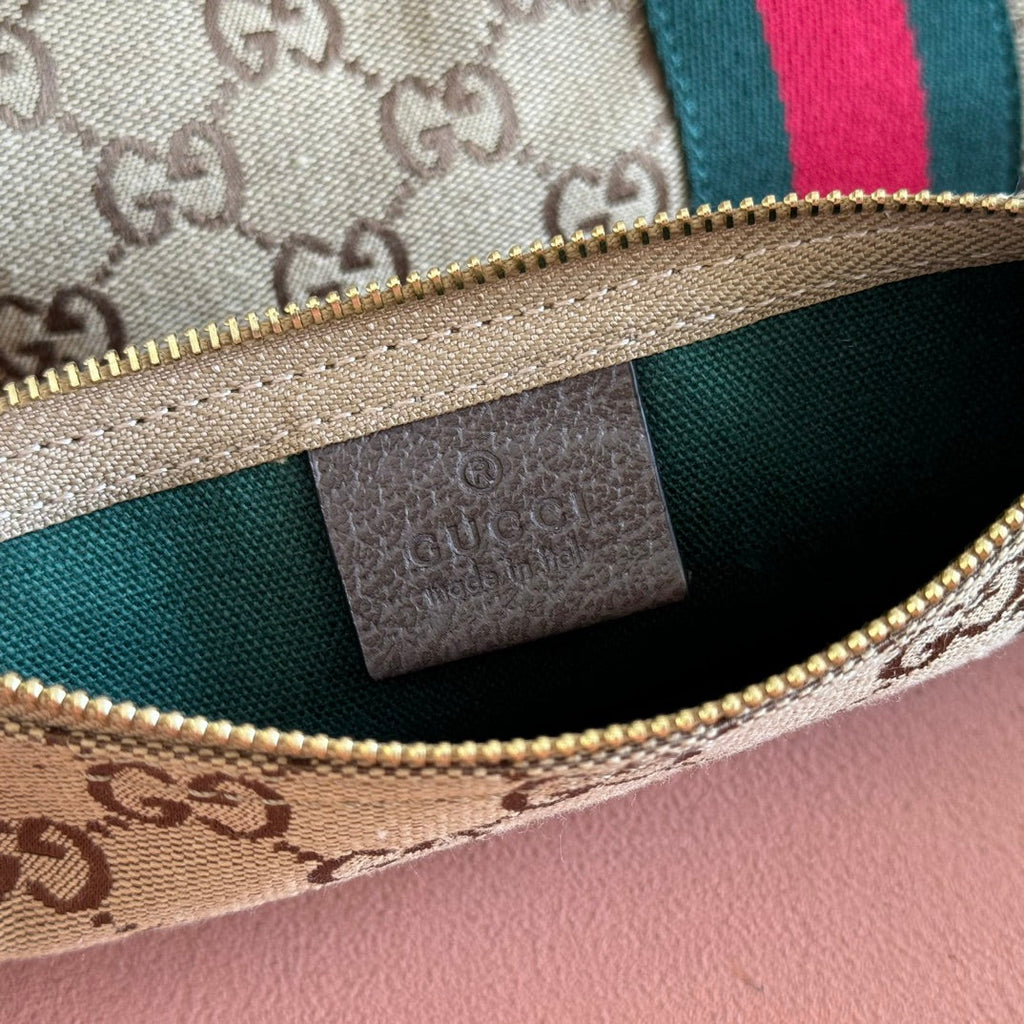 GUCCI GIGLIO TOTE BAG 25 IN BEIGE AND DARK BROWN GG CANVAS