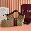 GUCCI GIGLIO TOTE BAG 25 IN BEIGE AND DARK BROWN GG CANVAS
