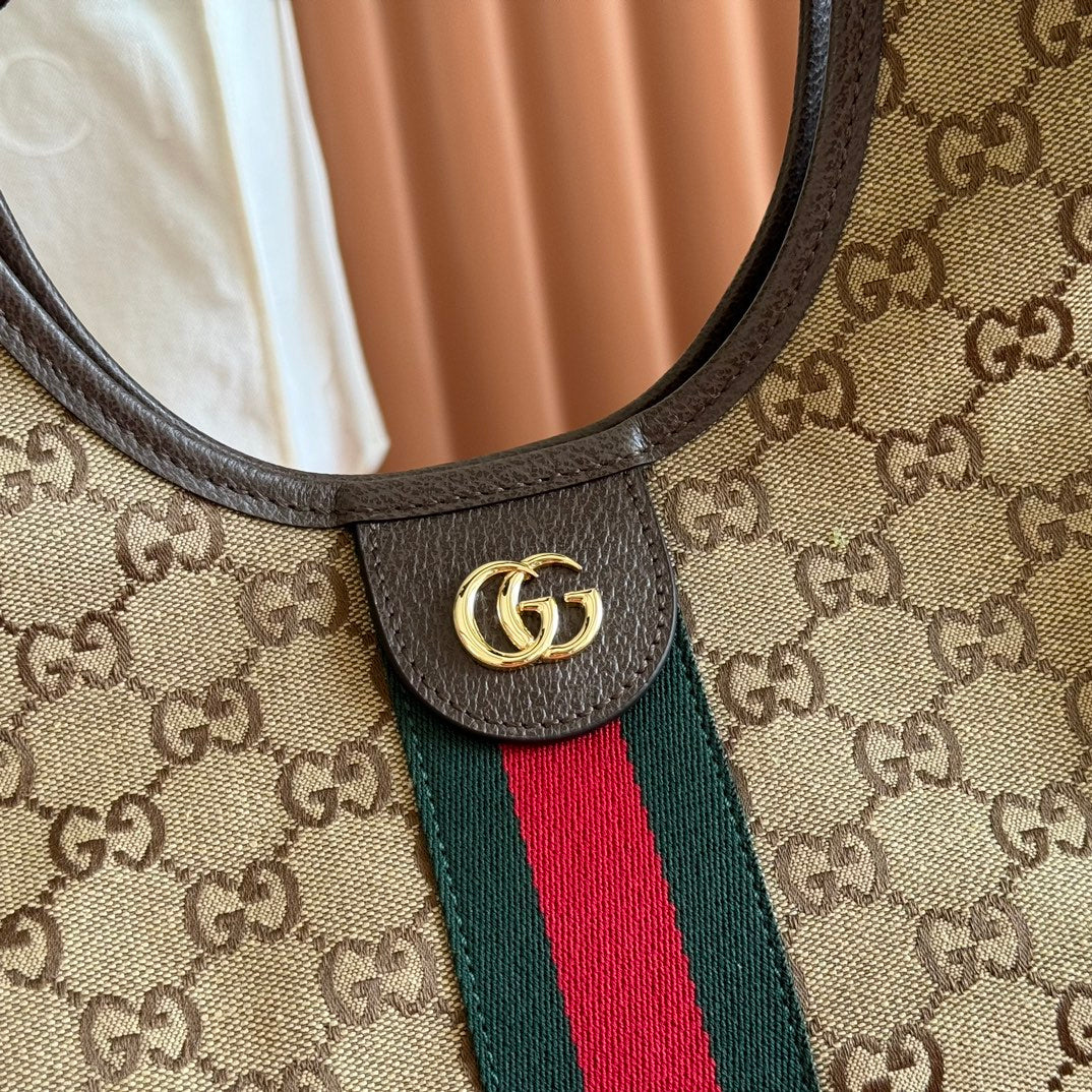 GUCCI GIGLIO TOTE BAG 25 IN BEIGE AND DARK BROWN GG CANVAS