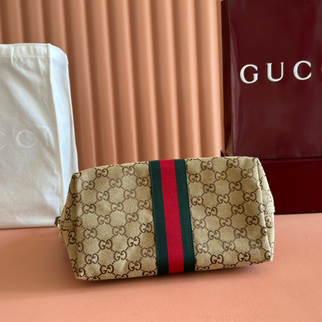 GUCCI GIGLIO TOTE BAG 25 IN BEIGE AND DARK BROWN GG CANVAS