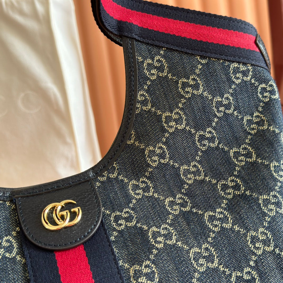 GUCCI GIGLIO TOTE BAG 25 CM IN NAVY BLUE MONOGRAM DENIM