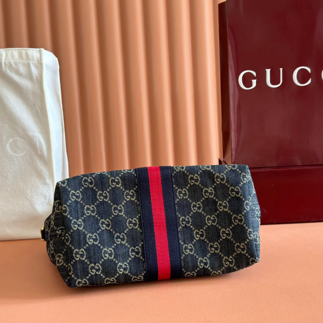 GUCCI GIGLIO TOTE BAG 25 CM IN NAVY BLUE MONOGRAM DENIM