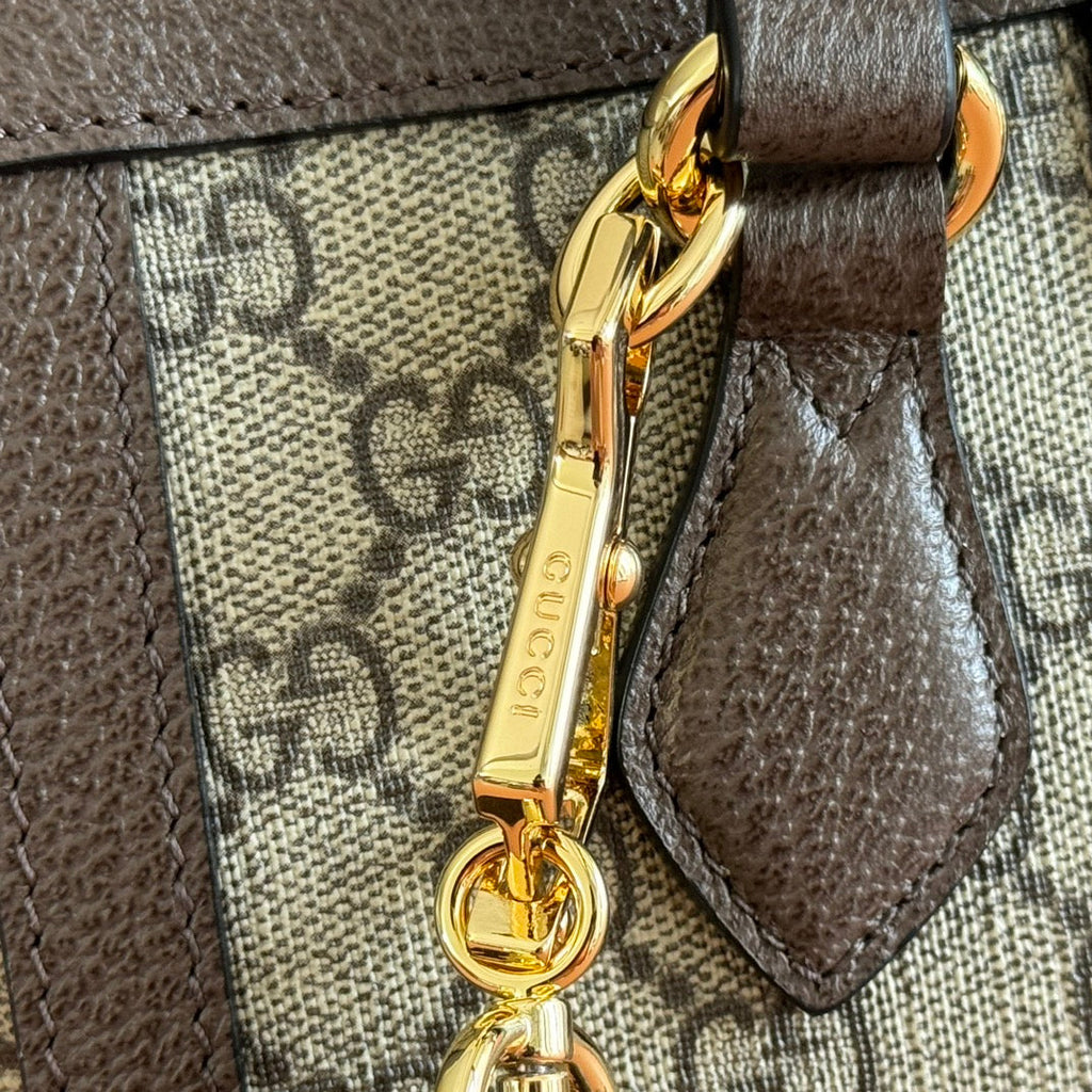 GUCCI 26S OPHIDIA HANDBAG 25 IN BROWN AND DARK BEIGE CALFSKIN