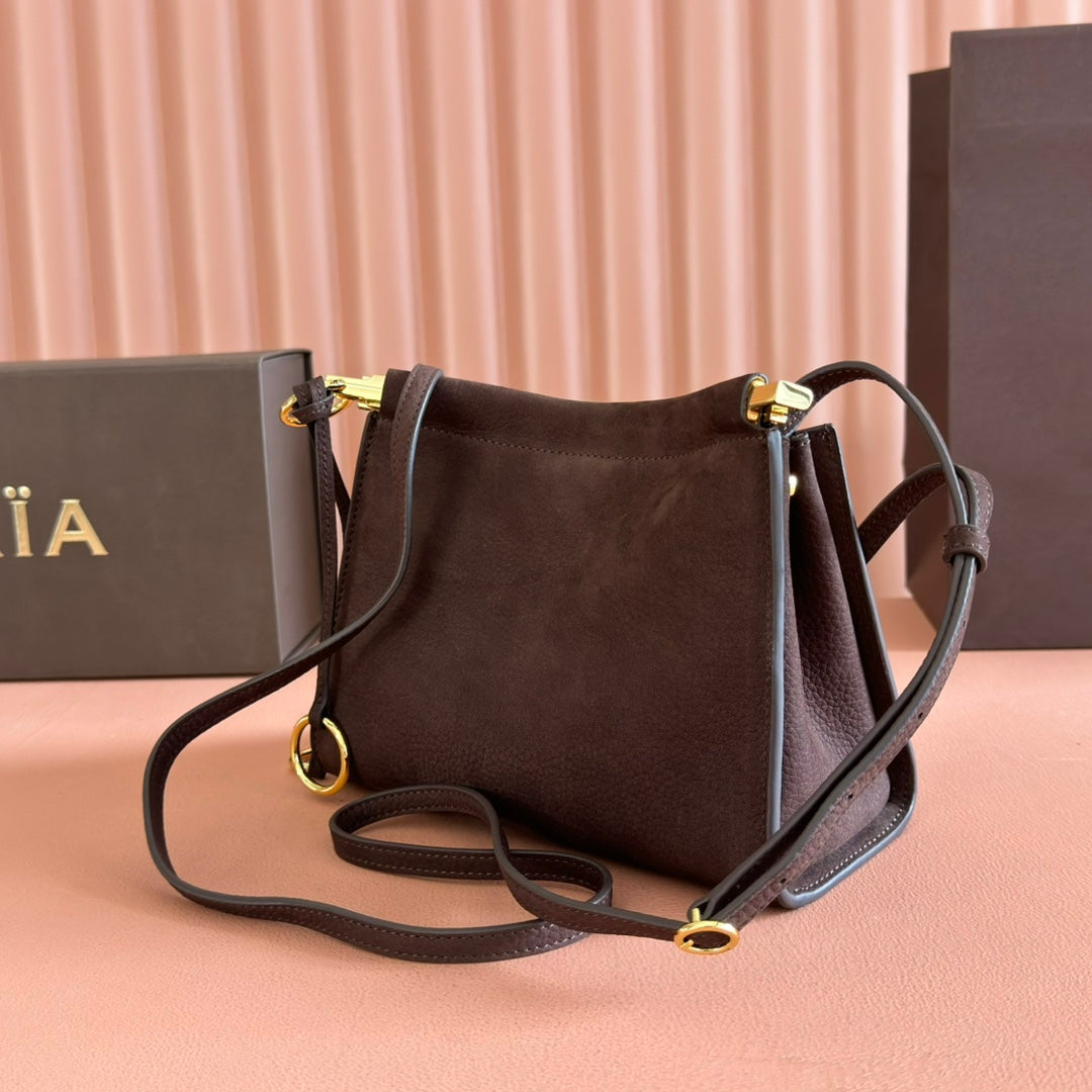 ALAIA 26S LE CLICK SHOULDER BAG 20 IN DARK BROWN GRAINED CALFSKIN