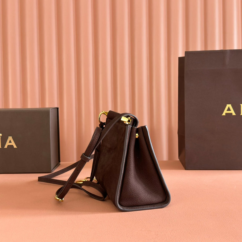 ALAIA 26S LE CLICK SHOULDER BAG 20 IN DARK BROWN GRAINED CALFSKIN