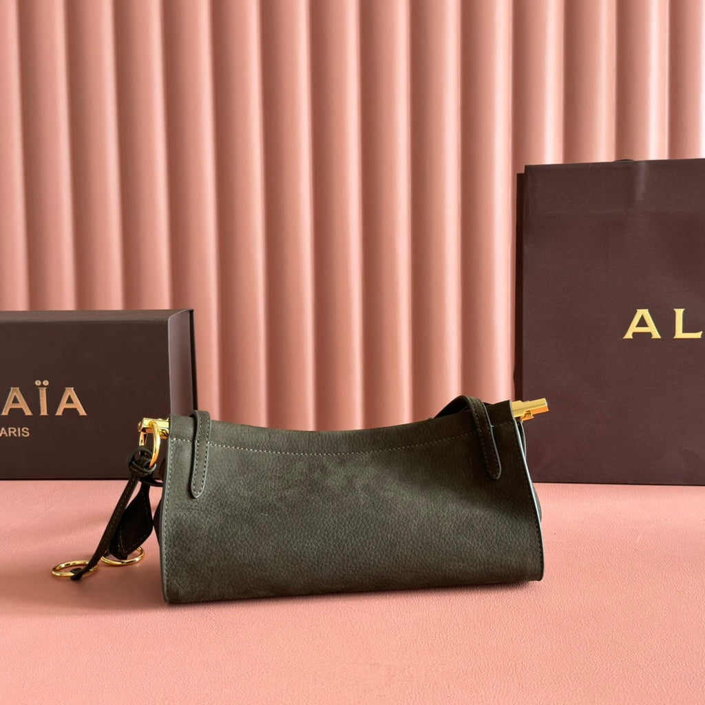 ALAIA 26S LE CLICK BAG 25 IN DARK MOSS GREEN GRAINED CALFSKIN
