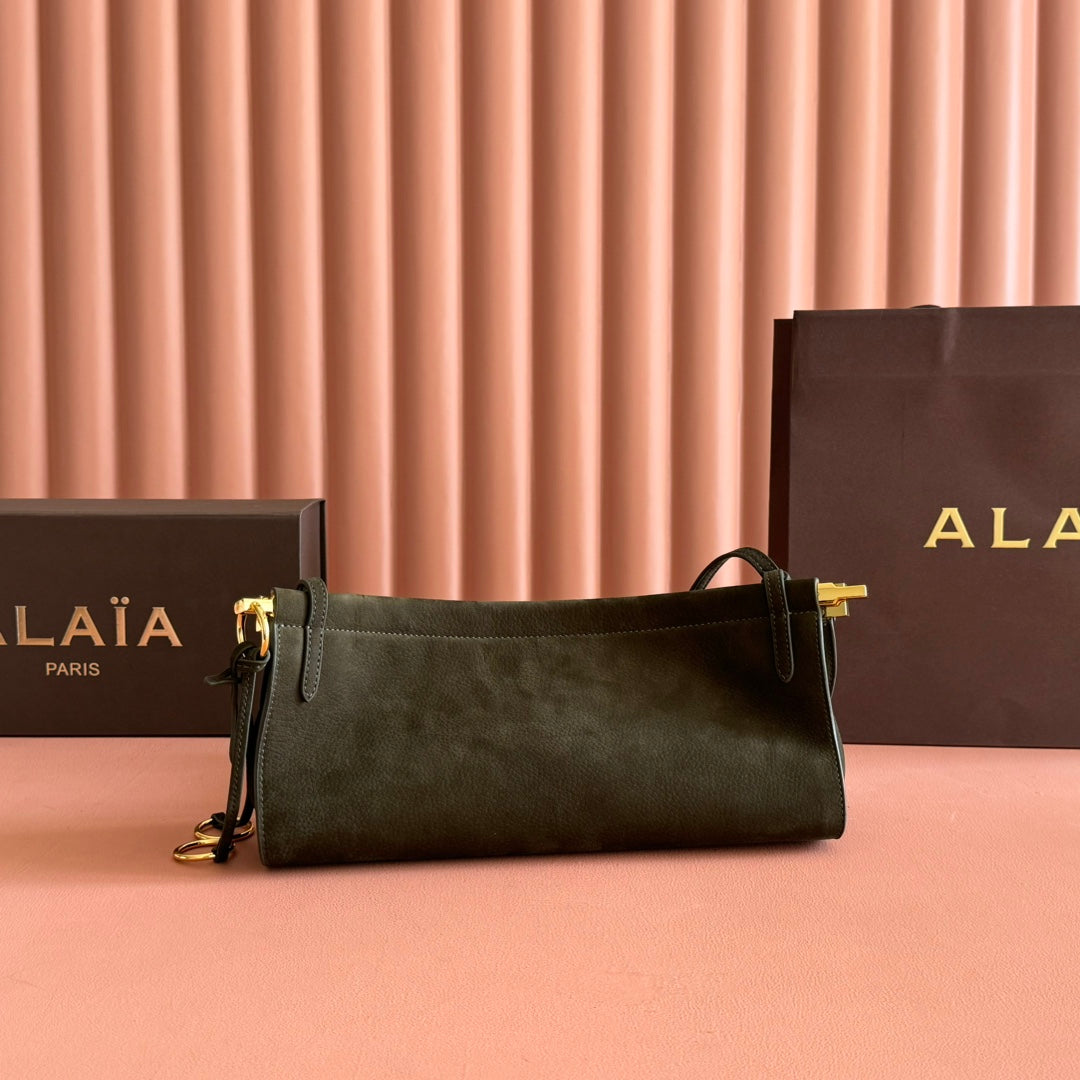 ALAIA 26S LE CLICK BAG 30 IN DARK MOSS GREEN GRAINED CALFSKIN