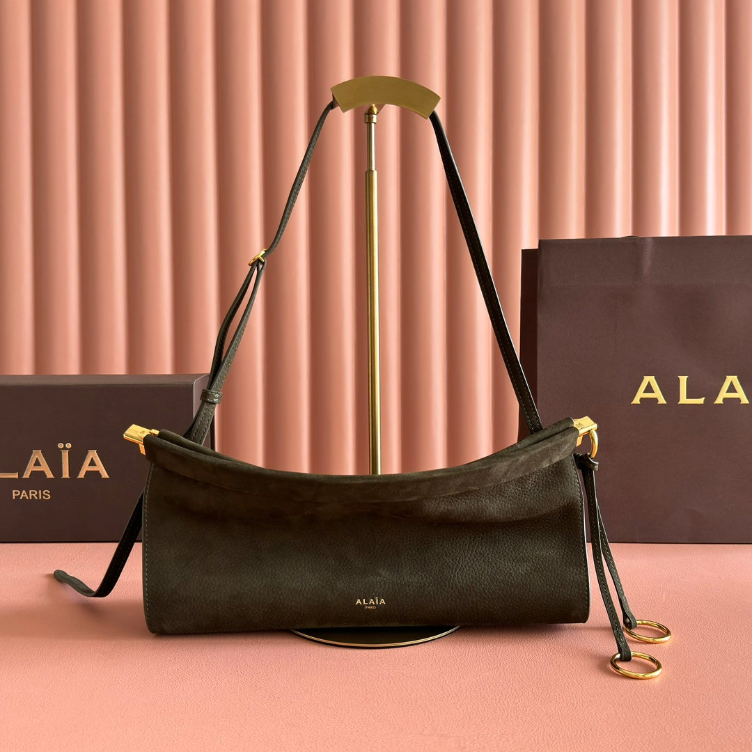 ALAIA 26S LE CLICK BAG 30 IN DARK MOSS GREEN GRAINED CALFSKIN
