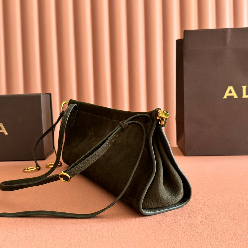 ALAIA 26S LE CLICK BAG 30 IN DARK MOSS GREEN GRAINED CALFSKIN