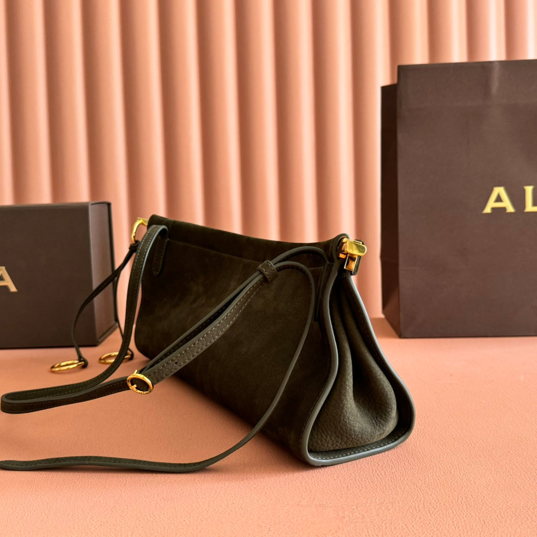 ALAIA 26S LE CLICK BAG 30 IN DARK MOSS GREEN GRAINED CALFSKIN