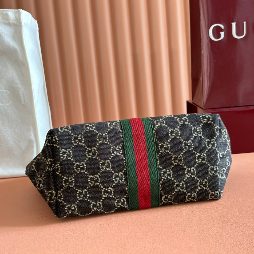 GUCCI GIGLIO TOTE BAG 25 CM IN BLACK MONOGRAM CANVAS