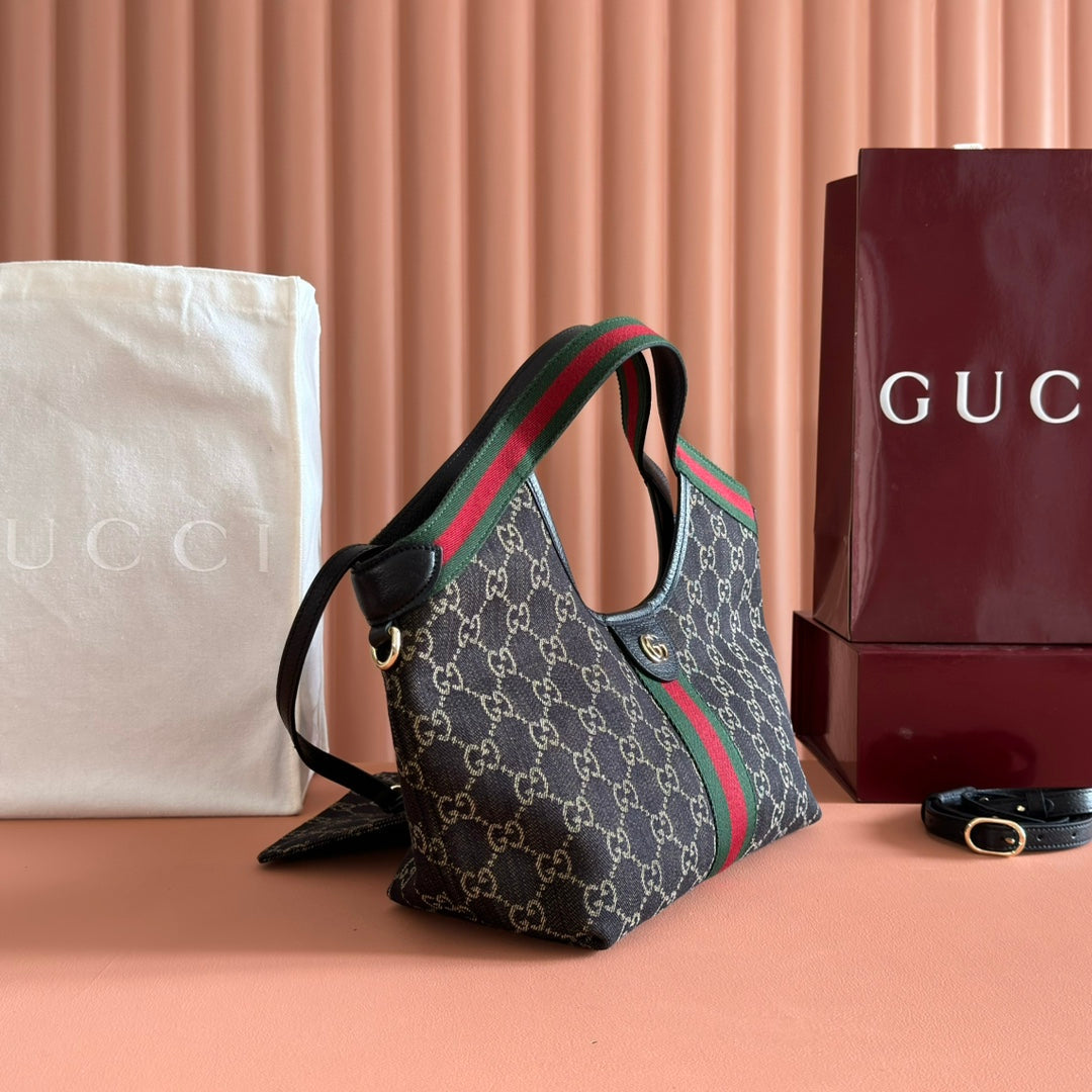 GUCCI GIGLIO TOTE BAG 25 CM IN BLACK MONOGRAM CANVAS