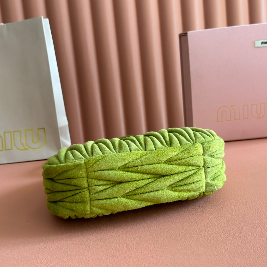 MIUMIU 26S MATELASSÉ NAPPA 23 IN GREEN SUEDE