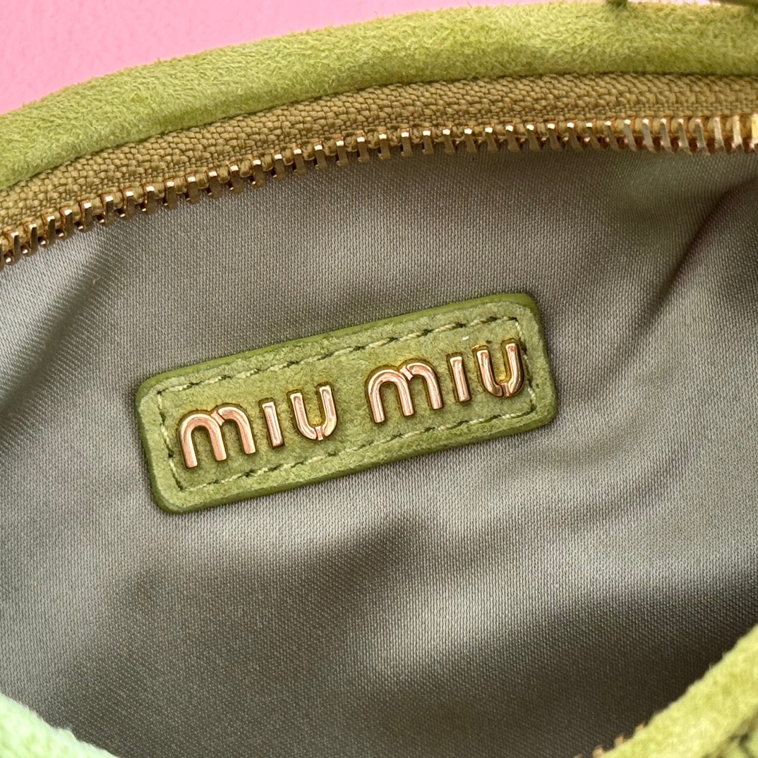 MIUMIU 26S MATELASSÉ NAPPA 23 IN GREEN SUEDE