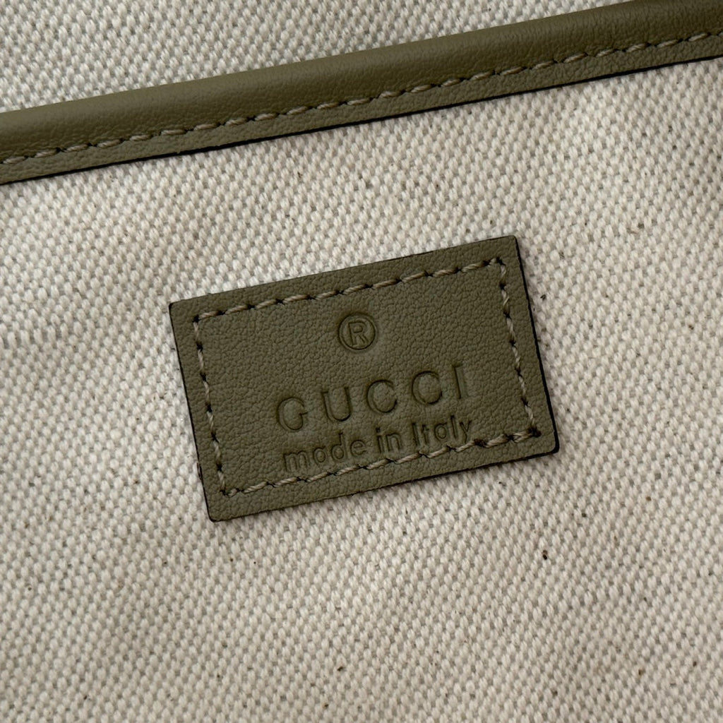 GUCCI 26S SHOULDER BAG 31 IN LIGHT GREEN EMBOSSED SUEDE