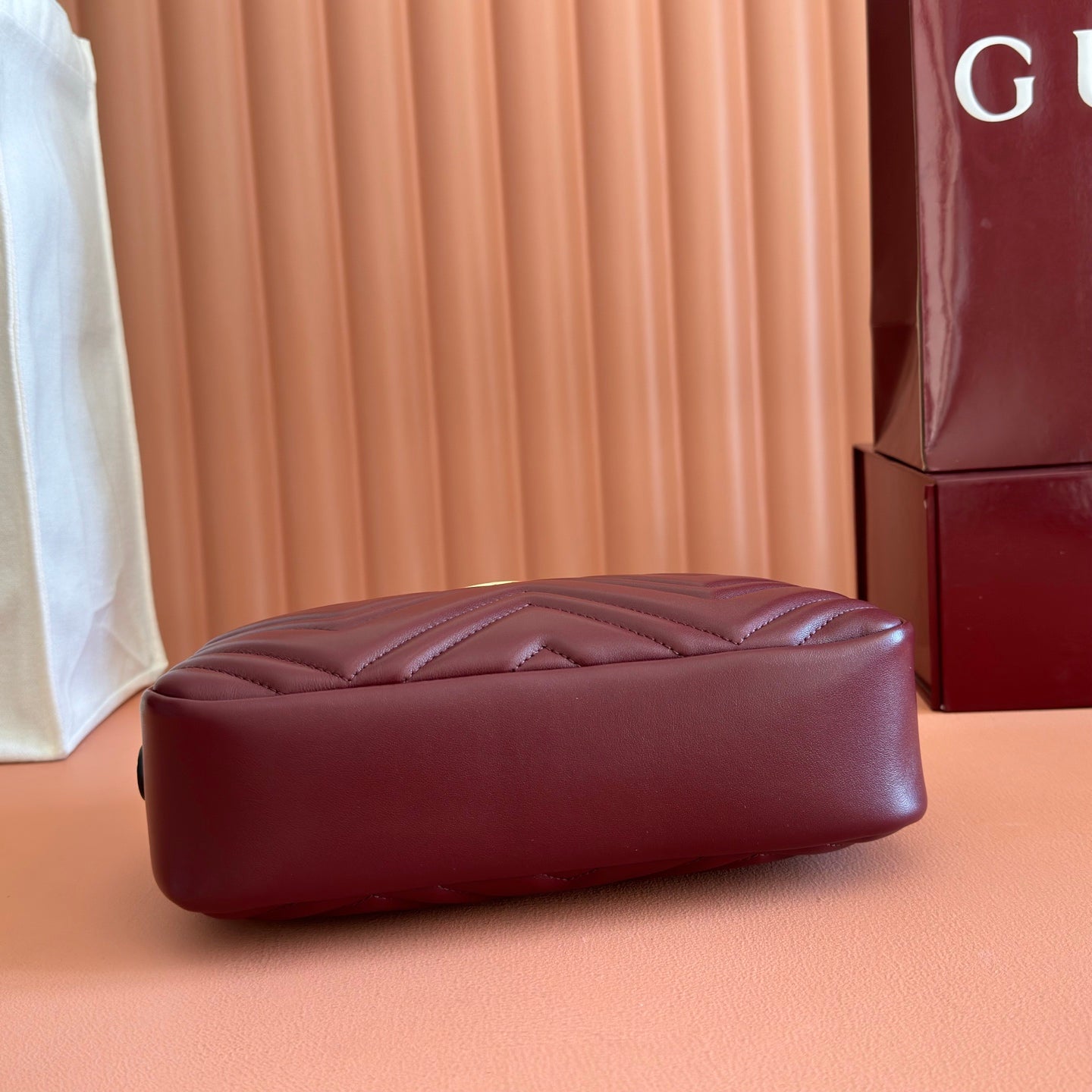 GUCCI 26S GG MARMONT SHOULDER BAG 24 IN DARK RED CALFSKIN