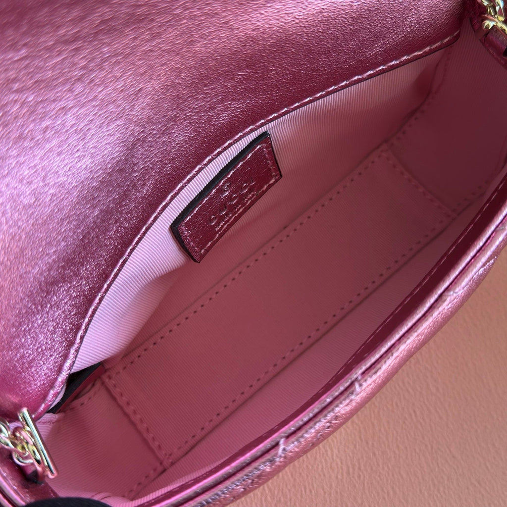 GUCCI 26S GG MARMONT BAG 16 IN METALLIC PINK LAMBSKIN