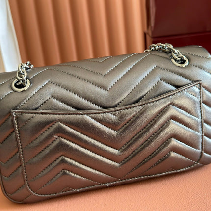 GUCCI 26S GG MARMONT BAG 26 IN WARM GRAY BROWN LAMBSKIN