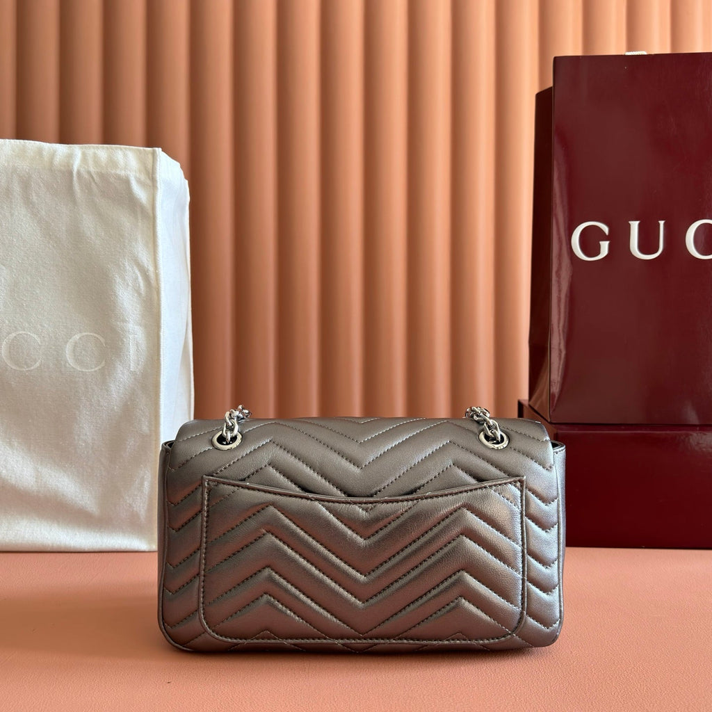 GUCCI 26S GG MARMONT BAG 26 IN WARM GRAY BROWN LAMBSKIN