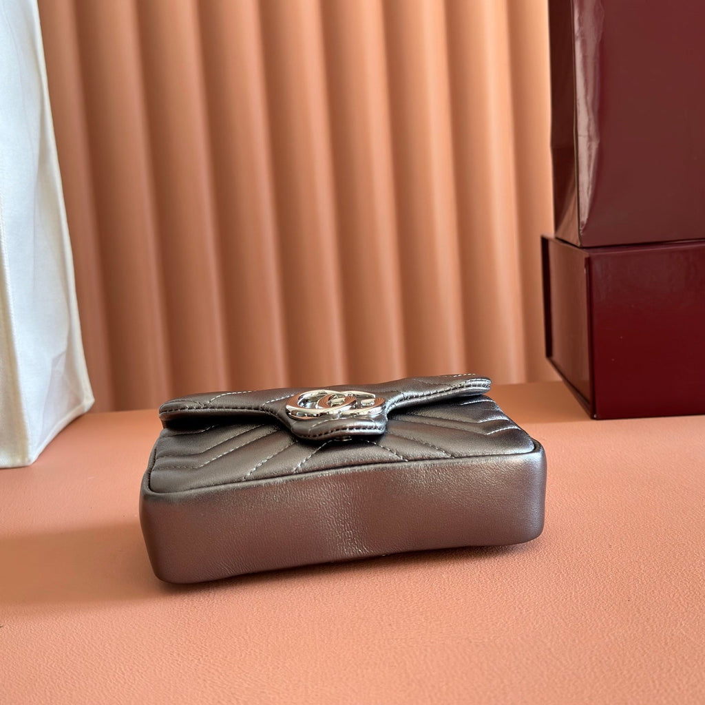 GUCCI 26S GG MARMONT BAG 16 IN WARM GRAY BROWN LAMBSKIN