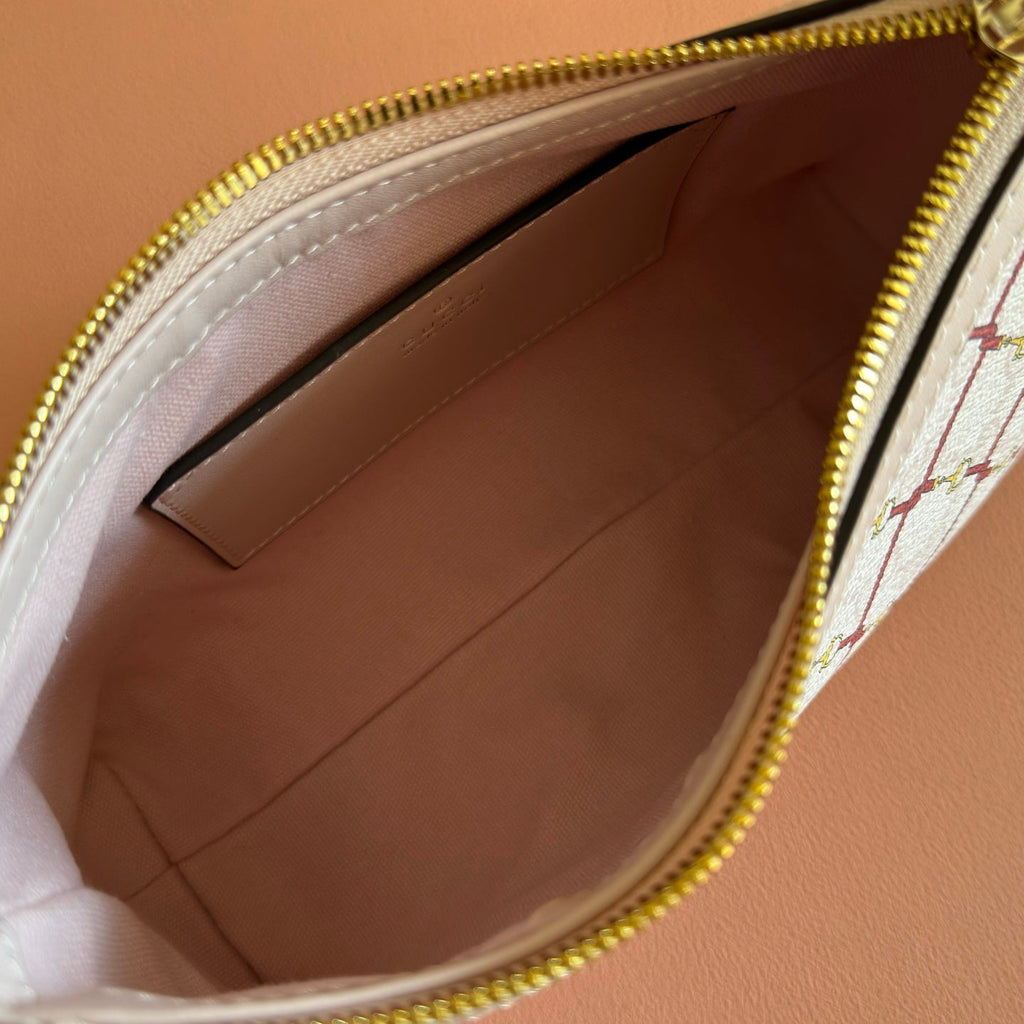 GUCCI 26S GG EMBLEM BUCKET BAG 22 IN LIGHT PINK COATED FABRIC