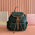 MIUMIU 26S MEDIUM BACKPACK 29 IN DARK GREEN CANVAS AND BROWN CALFSKIN