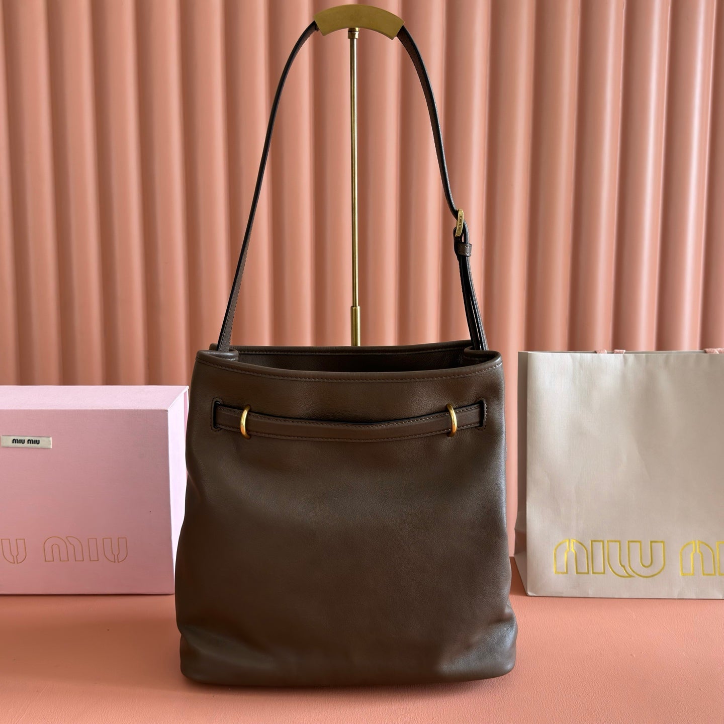 MIUMIU 26S TOTE  31 IN DARK BROWN CALFSKIN