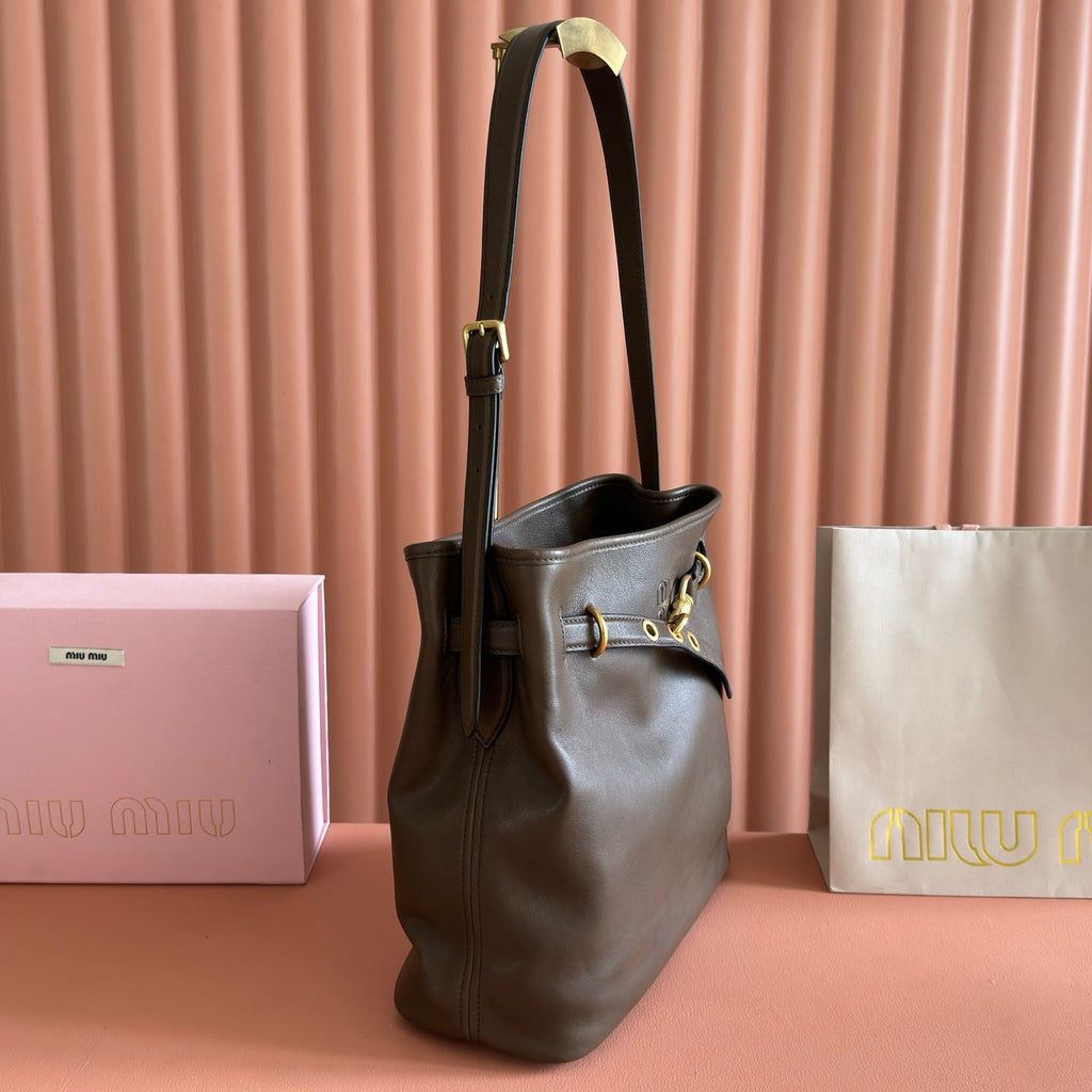 MIUMIU 26S TOTE  31 IN DARK BROWN CALFSKIN
