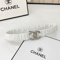 DOUBLE C ELASTIC BELT 30MM IN WHITE CALFSKIN SILVER HARDWARE