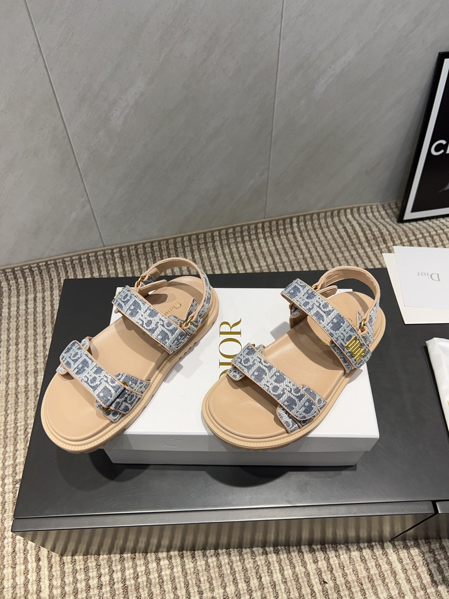 DIOR SANDALS IN LIGHT BLUE MONOGRAM FABRIC