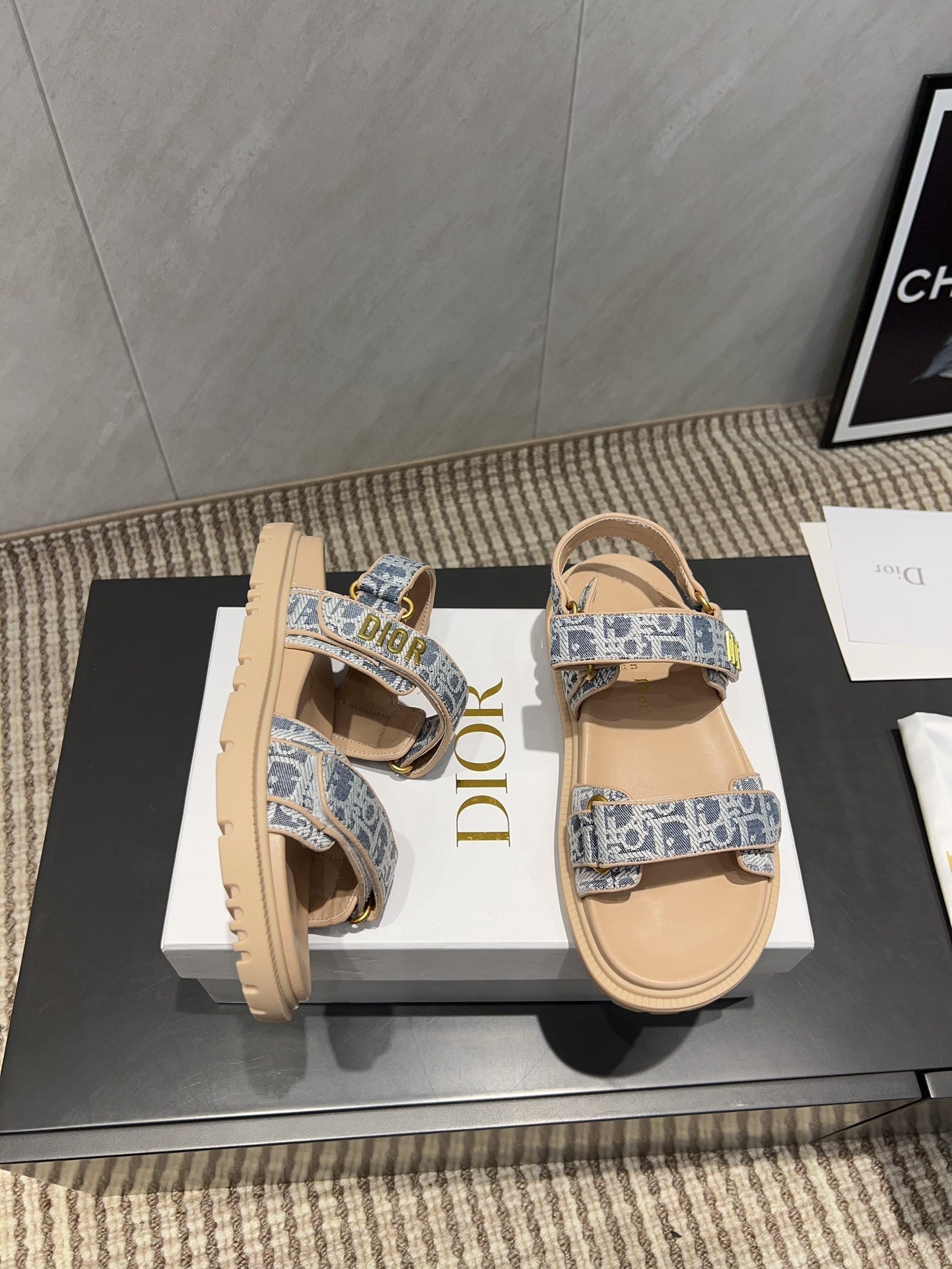 DIOR SANDALS IN LIGHT BLUE MONOGRAM FABRIC