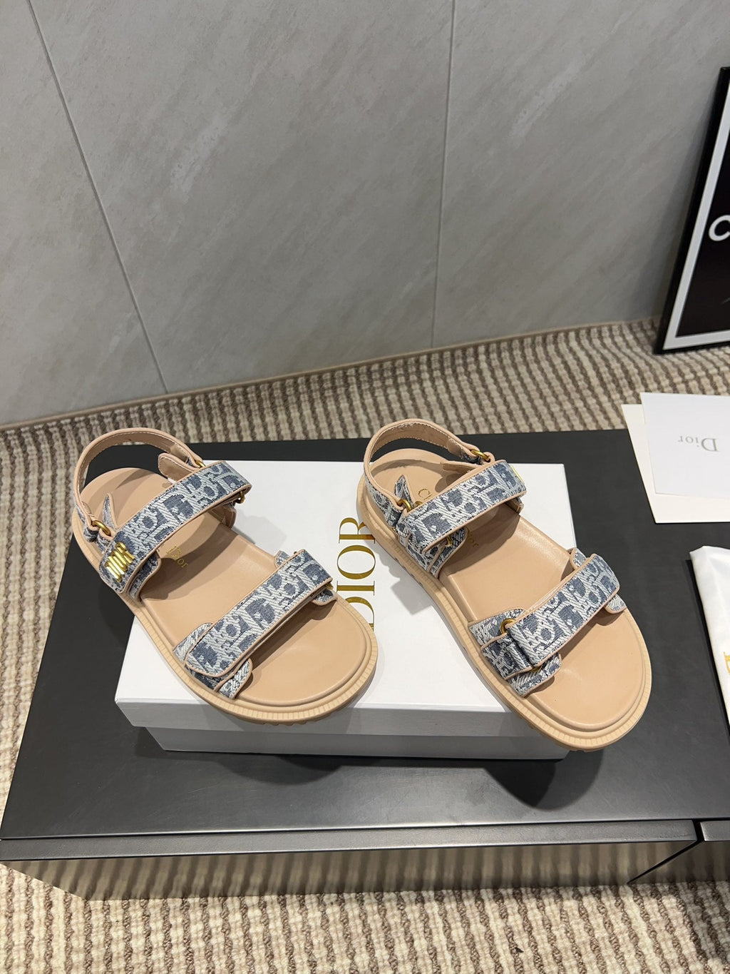 DIOR SANDALS IN LIGHT BLUE MONOGRAM FABRIC