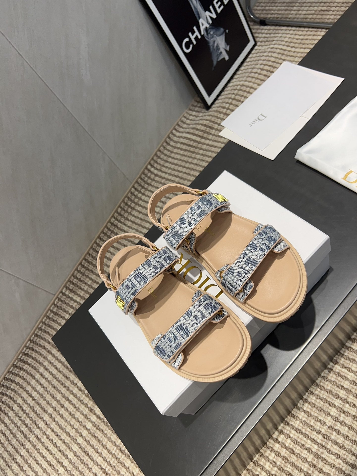 DIOR SANDALS IN LIGHT BLUE MONOGRAM FABRIC