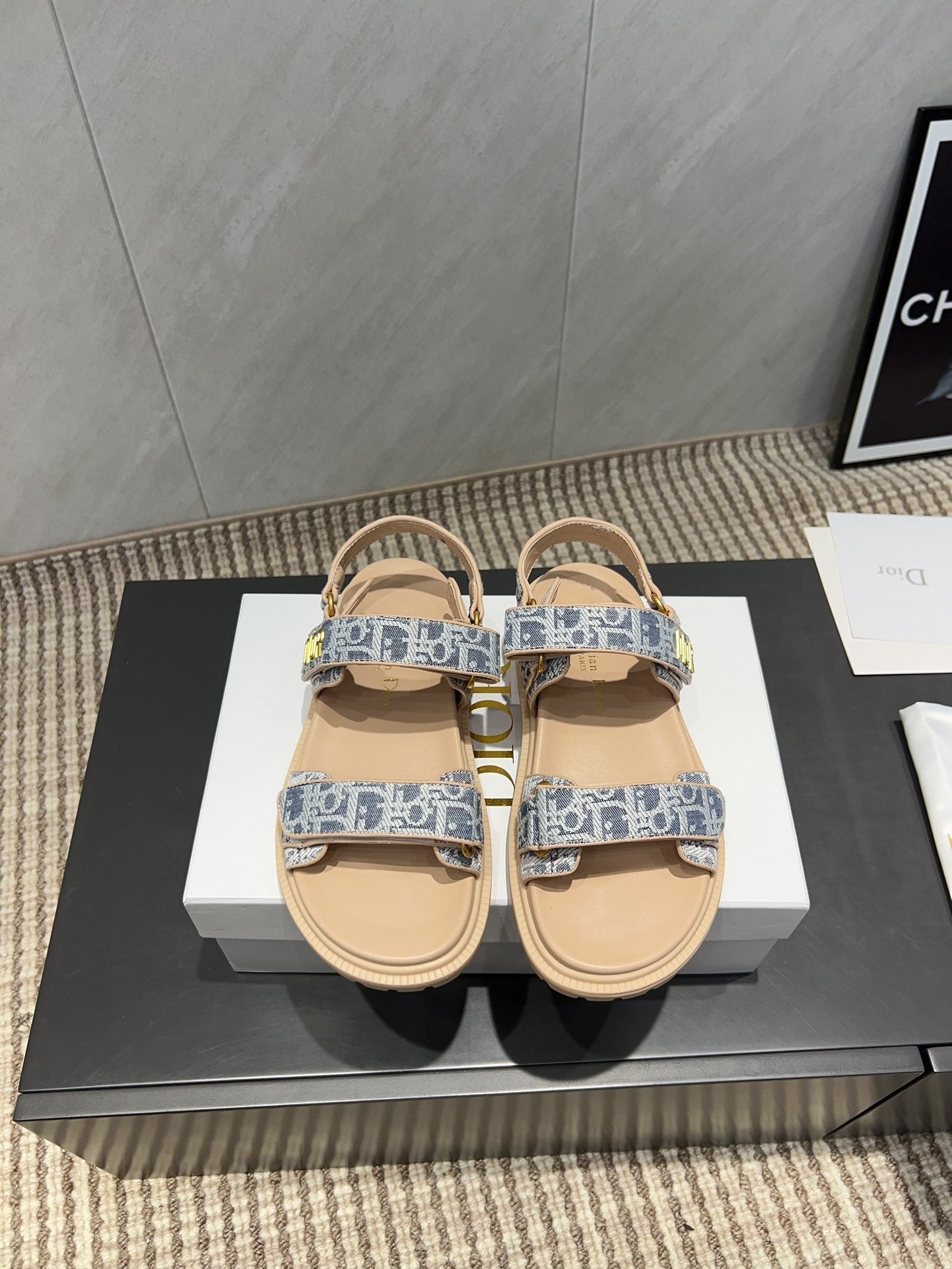 DIOR SANDALS IN LIGHT BLUE MONOGRAM FABRIC