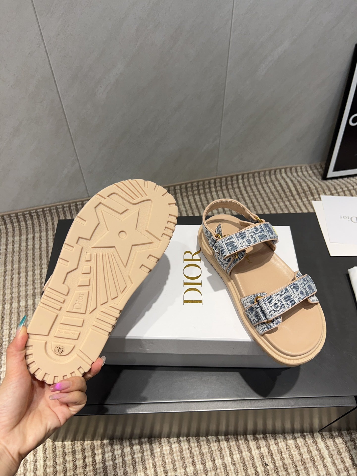 DIOR SANDALS IN LIGHT BLUE MONOGRAM FABRIC