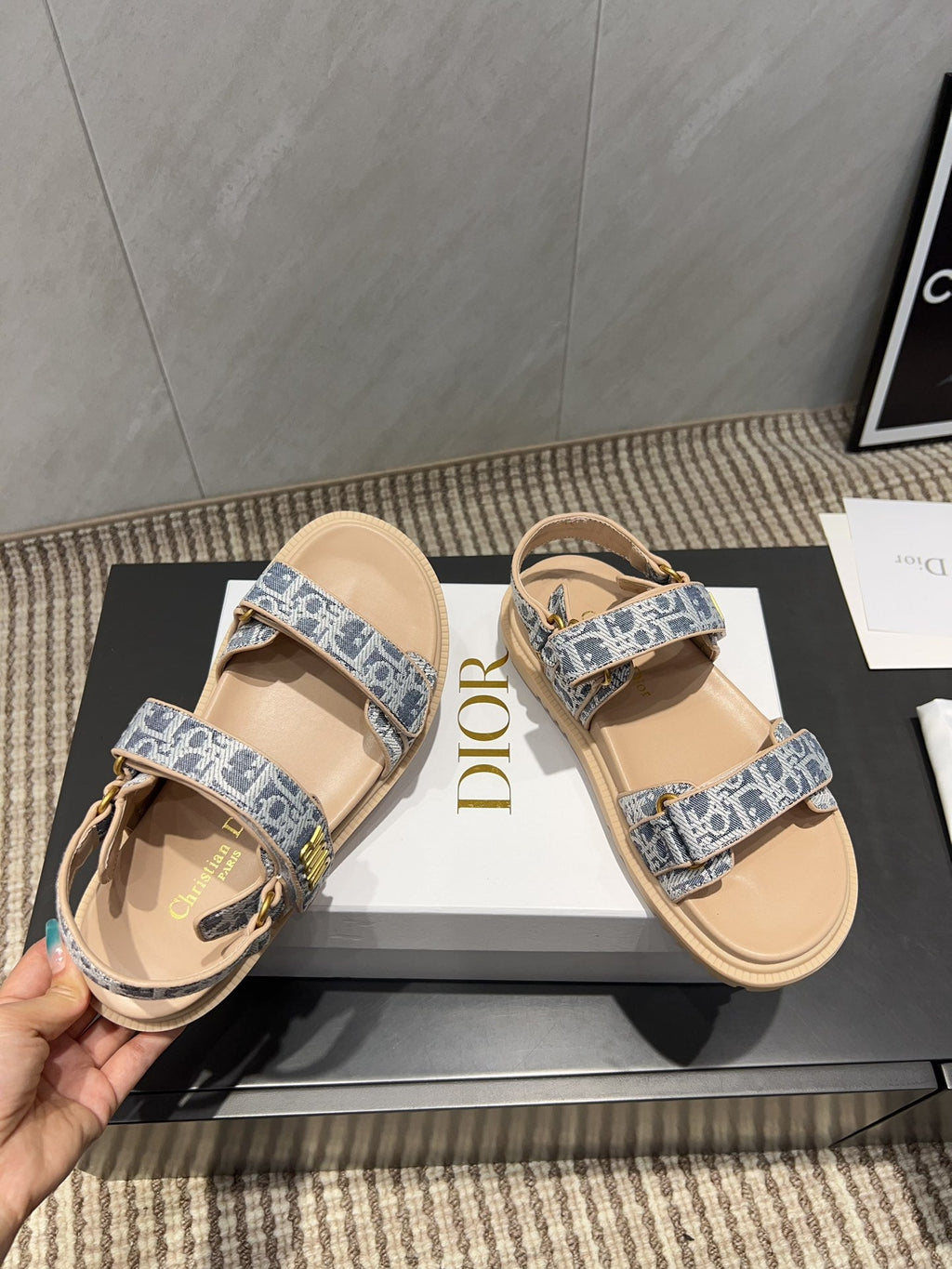 DIOR SANDALS IN LIGHT BLUE MONOGRAM FABRIC