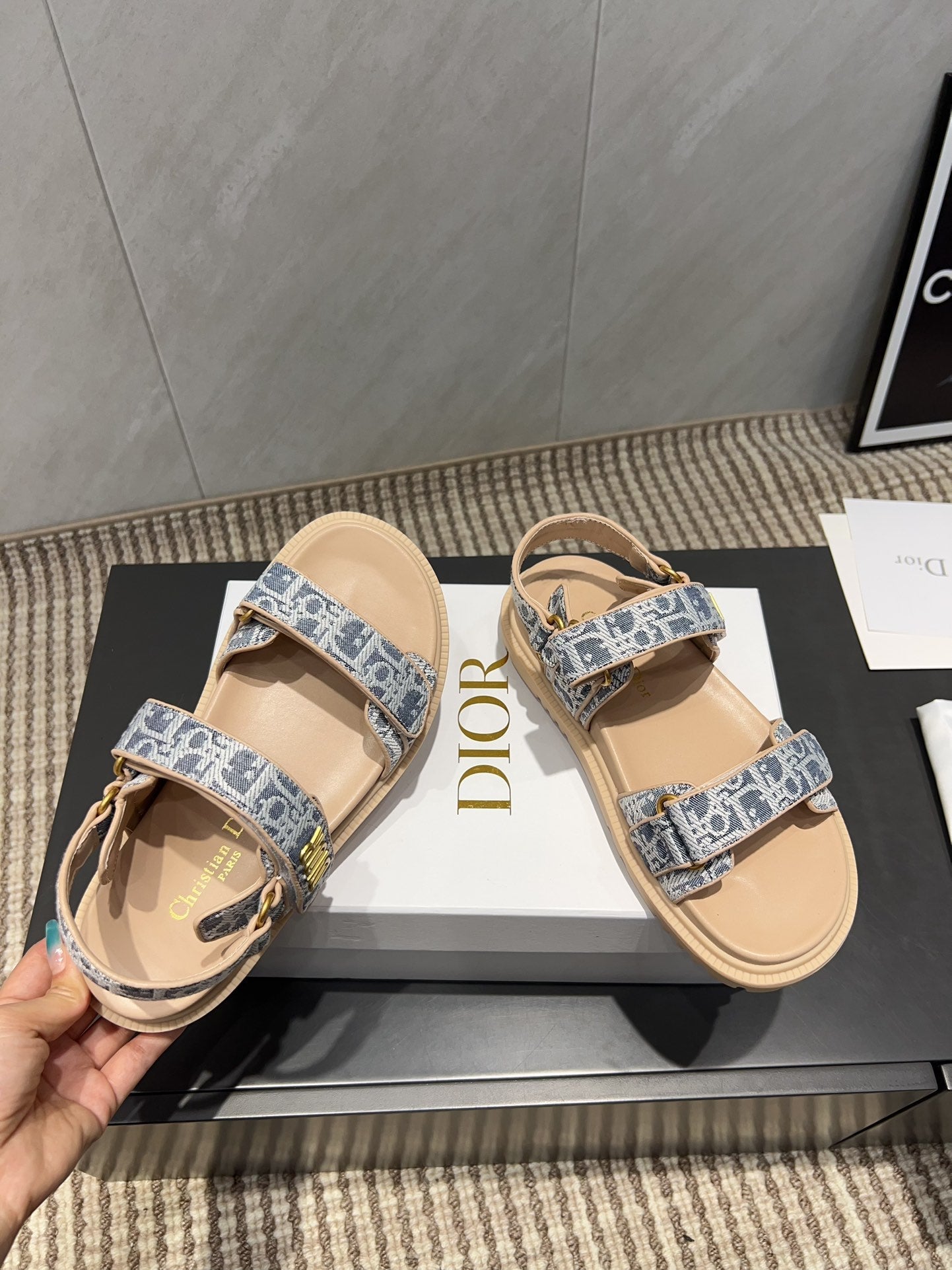 DIOR SANDALS IN LIGHT BLUE MONOGRAM FABRIC