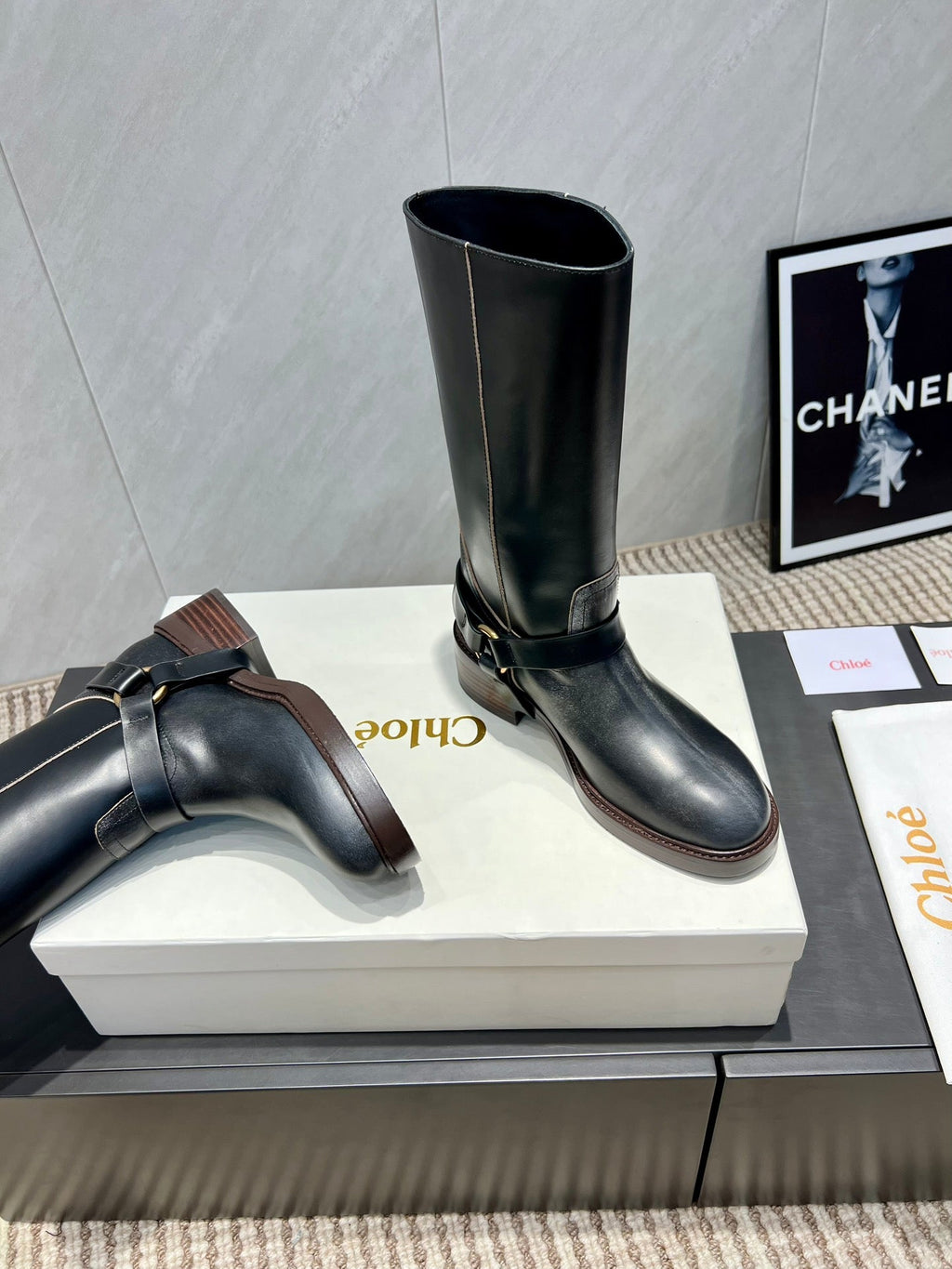 CHLOÉ 26S KNEE-HIGH BOOTS IN BLACK CALFSKIN