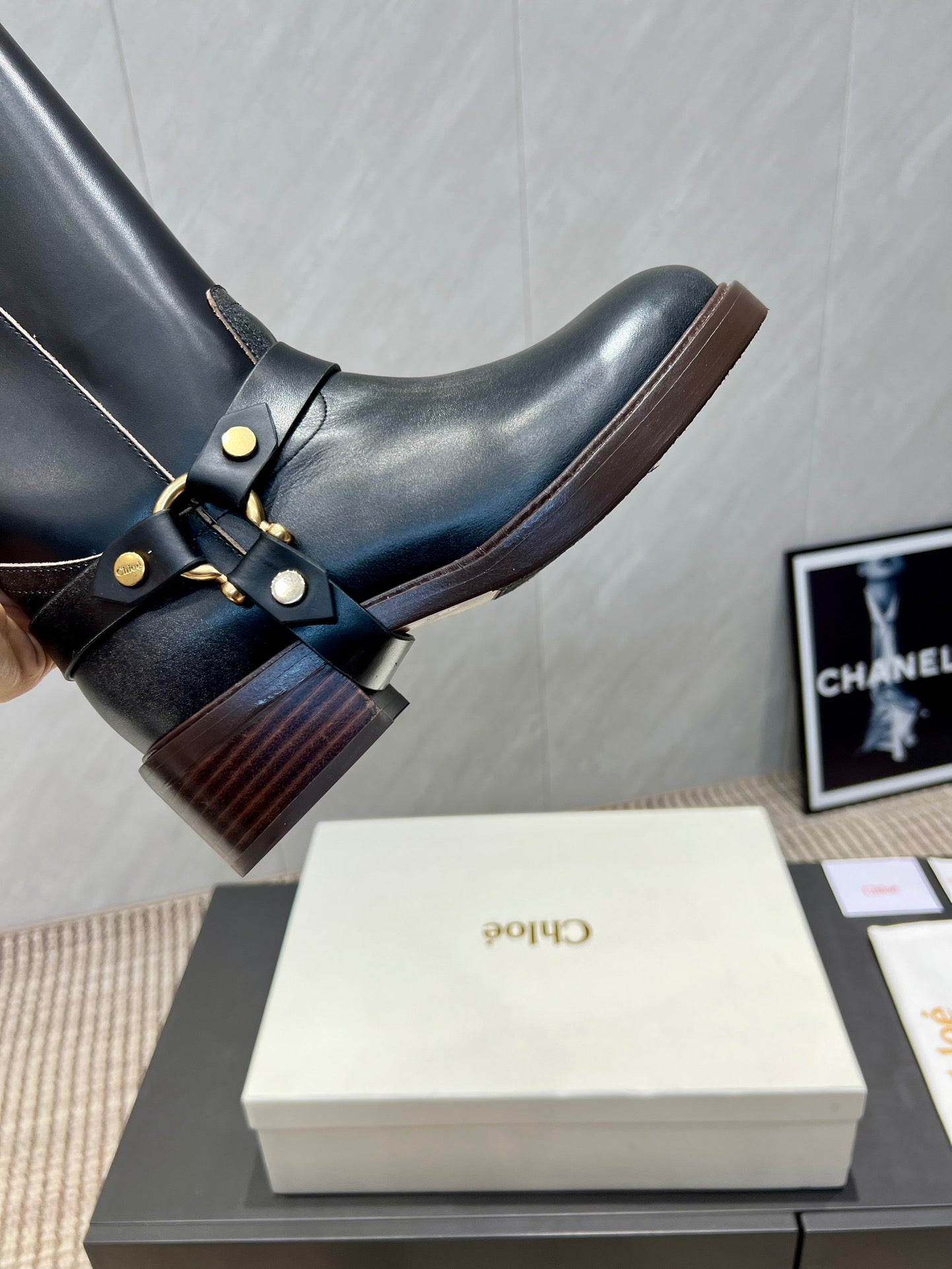 CHLOÉ 26S KNEE-HIGH BOOTS IN BLACK CALFSKIN